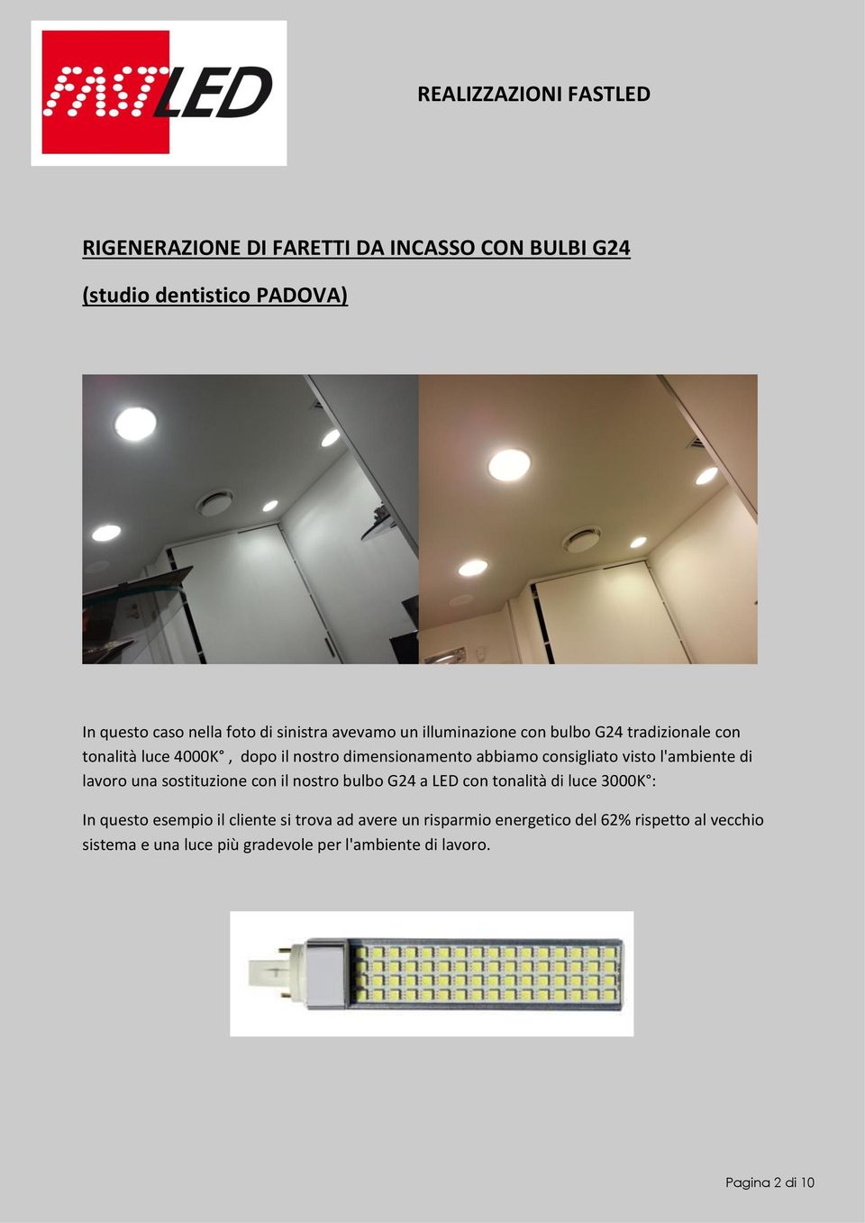 l'ambiente di lavoro una sostituzione con il nostro bulbo G24 a LED con tonalità di luce 3000K : In questo esempio il cliente si