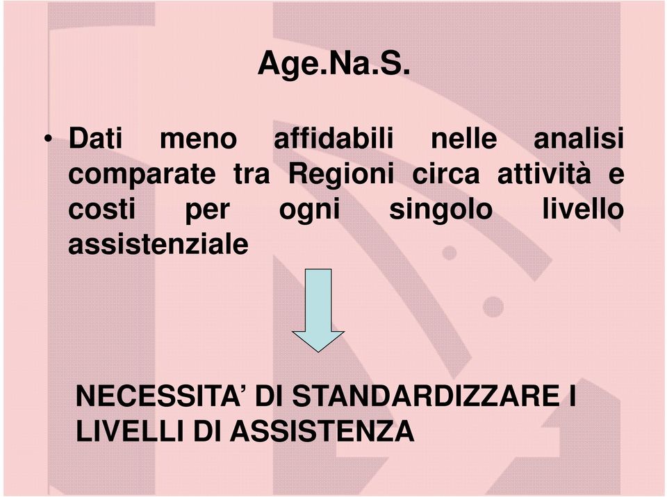 tra Regioni circa attività e costi per ogni