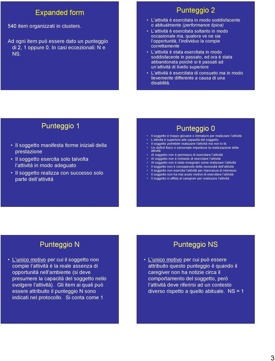 compie correttamente L attività è stata esercitata in modo soddisfacente in passato, ed ora è stata abbandonata poiché si è passati ad un attività di livello superiore L attività è esercitata di