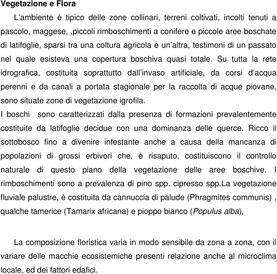 Su tutta la rete idrografica, costituita soprattutto dall invaso artificiale, da corsi d acqua perenni e da canali a portata stagionale per la raccolta di acque piovane, sono situate zone di