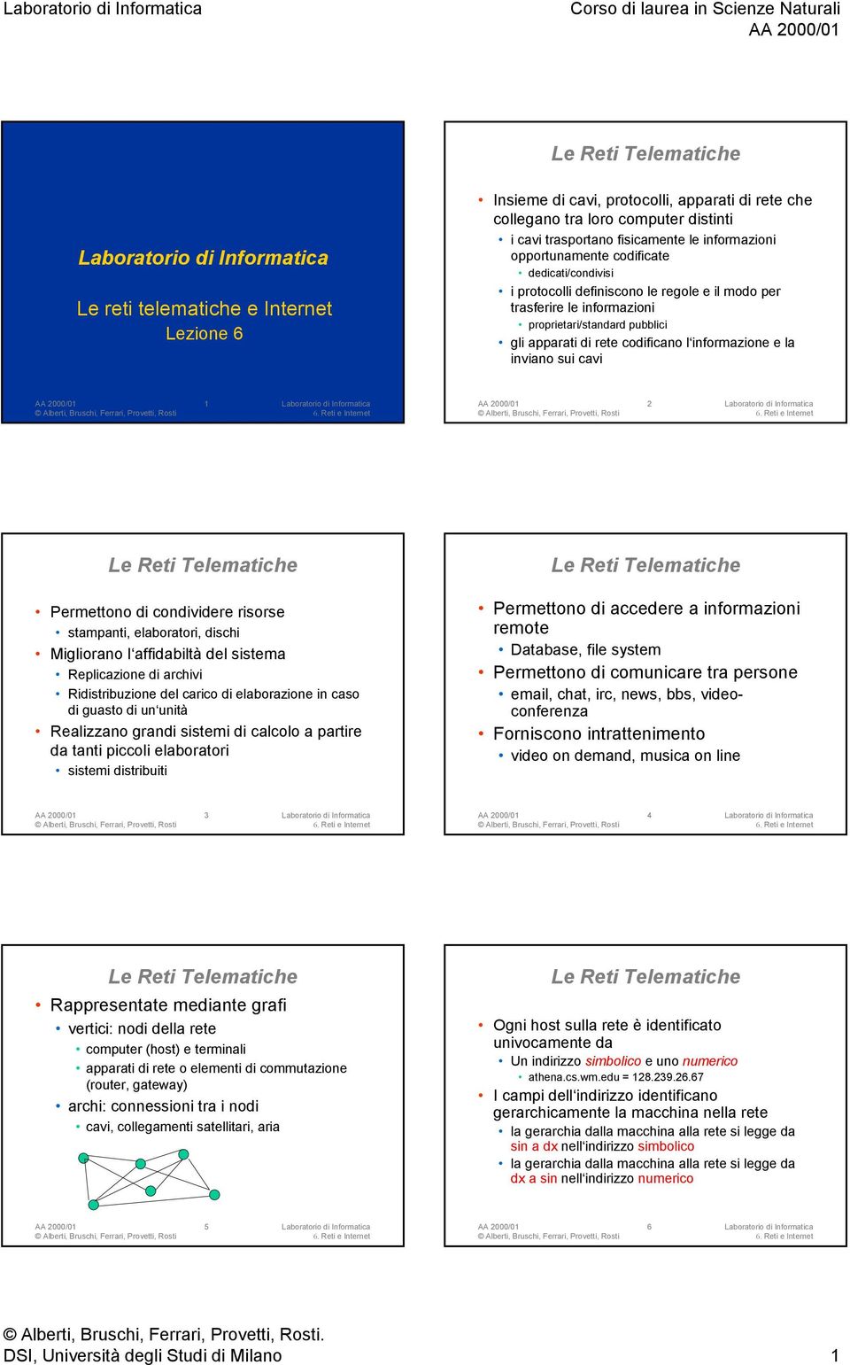 Permettono di condividere risorse stampanti, elaboratori, dischi Migliorano l affidabiltà del sistema Replicazione di archivi Ridistribuzione del carico di elaborazione in caso di guasto di un unità