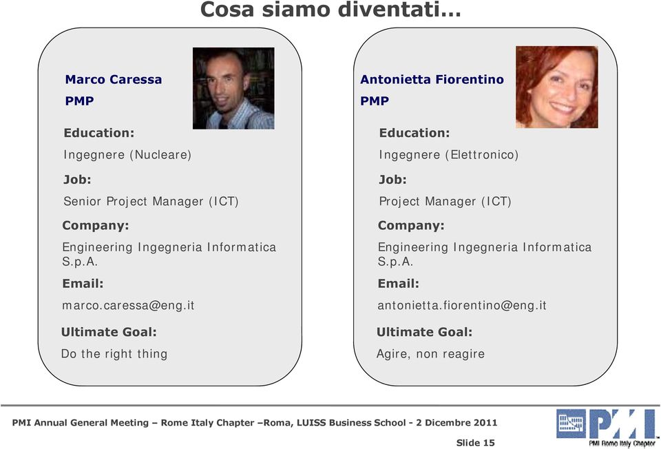 it Ultimate Goal: Do the right thing Antonietta Fiorentino PMP Education: Ingegnere (Elettronico) Job: