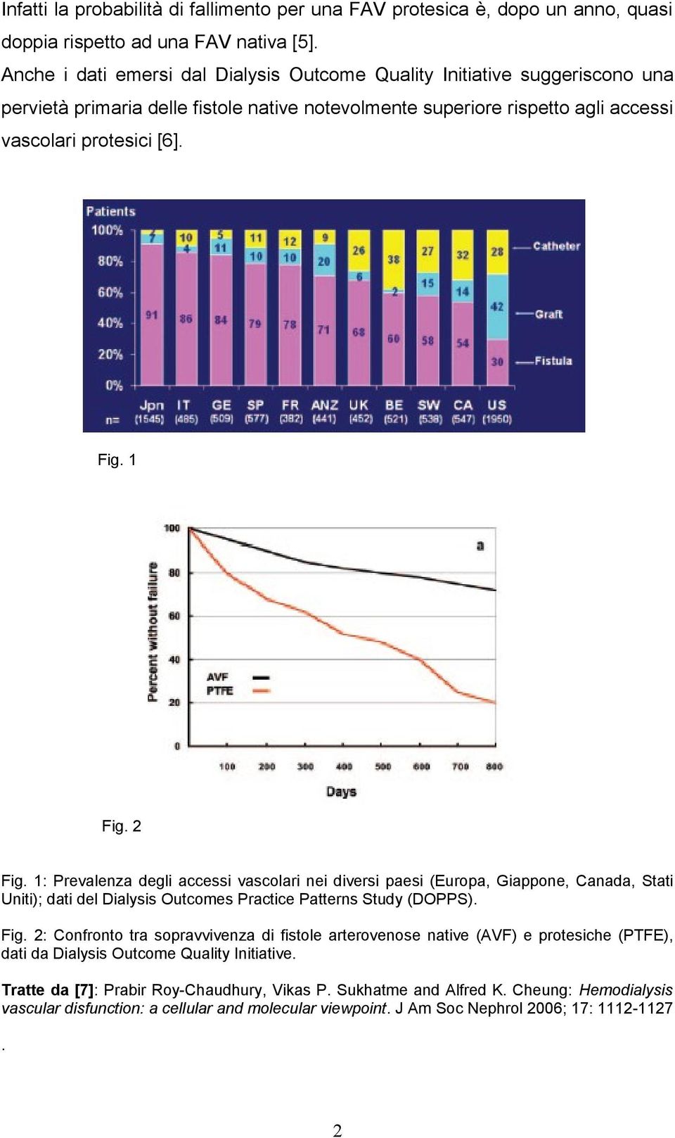 2 Fig. 1: Prevalenza degli accessi vascolari nei diversi paesi (Europa, Giappone, Canada, Stati Uniti); dati del Dialysis Outcomes Practice Patterns Study (DOPPS). Fig. 2: Confronto tra sopravvivenza di fistole arterovenose native (AVF) e protesiche (PTFE), dati da Dialysis Outcome Quality Initiative.