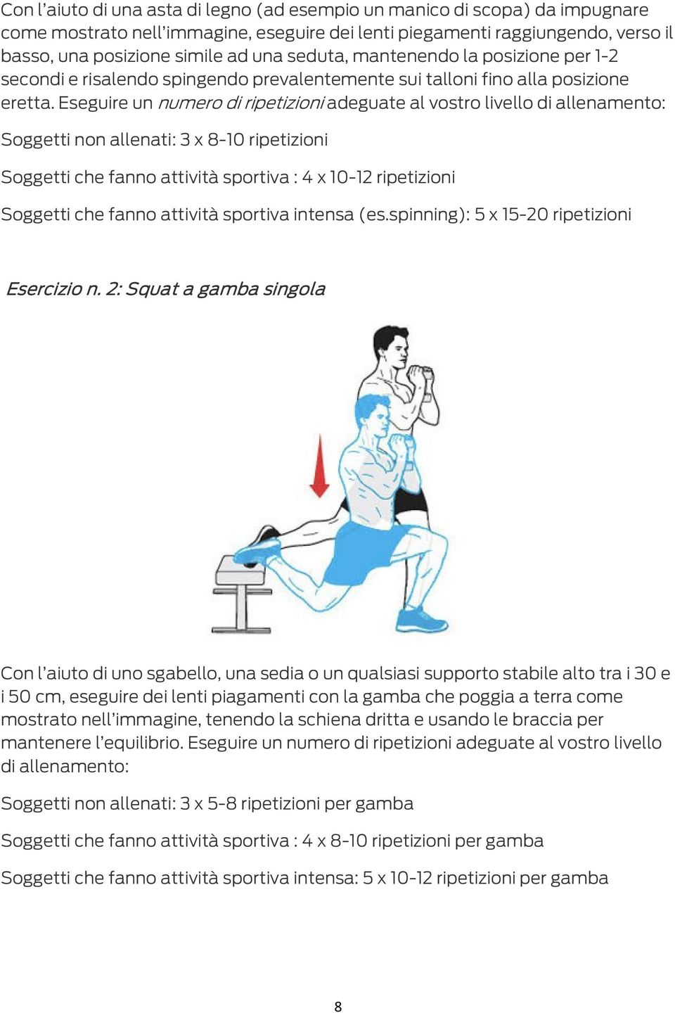 Eseguire un numero di ripetizioni adeguate al vostro livello di allenamento: Soggetti non allenati: 3 x 8-10 ripetizioni Soggetti che fanno attività sportiva : 4 x 10-12 ripetizioni Soggetti che