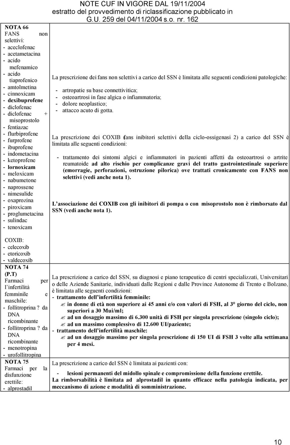 La prescrizione dei fans non selettivi a carico del SSN è limitata alle seguenti condizioni patologiche: - artropatie su base connettivitica; - osteoartrosi in fase algica o infiammatoria; - dolore