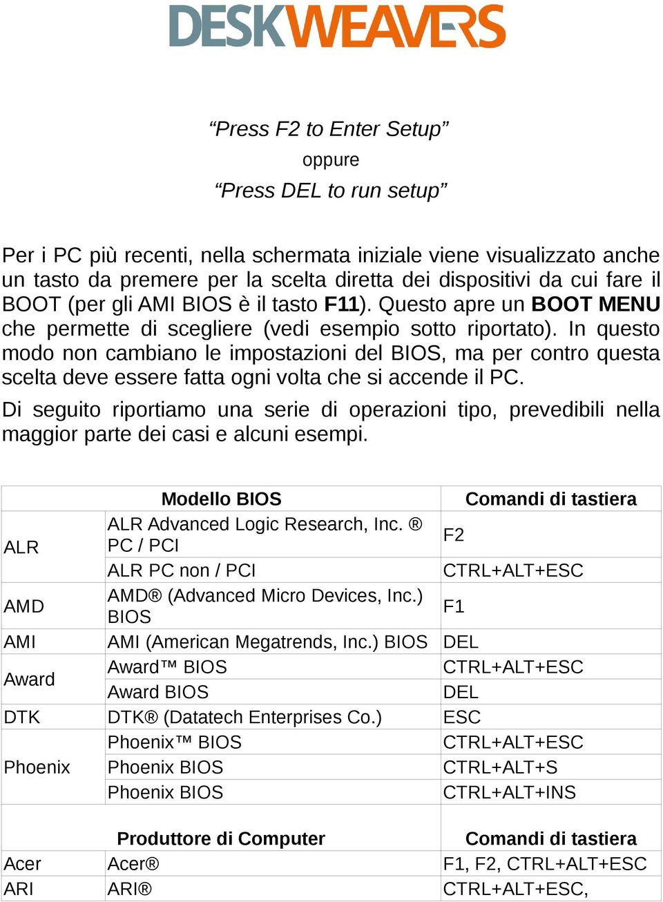 In questo modo non cambiano le impostazioni del BIOS, ma per contro questa scelta deve essere fatta ogni volta che si accende il PC.