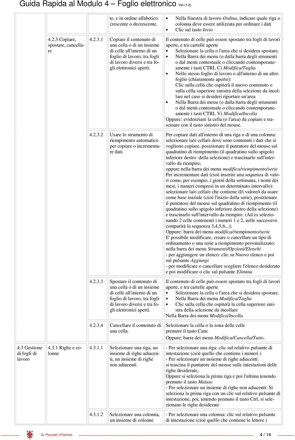 Il contenuto di celle può essere spostato tra fogli di lavori aperte, e tra cartelle aperte Selezionare la cella o l'area che si desidera spostare.