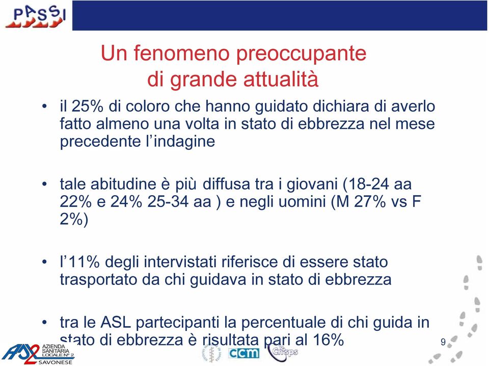 24% 25-34 aa ) e negli uomini (M 27% vs F 2%) l 11% degli intervistati riferisce di essere stato trasportato da chi