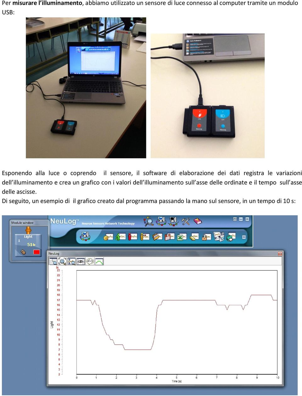 illuminamento e crea un grafico con i valori dell illuminamento sull asse delle ordinate e il tempo sull asse