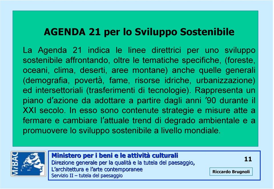 intersettoriali (trasferimenti di tecnologie). Rappresenta un piano d azione da adottare a partire dagli anni 90 durante il XXI secolo.