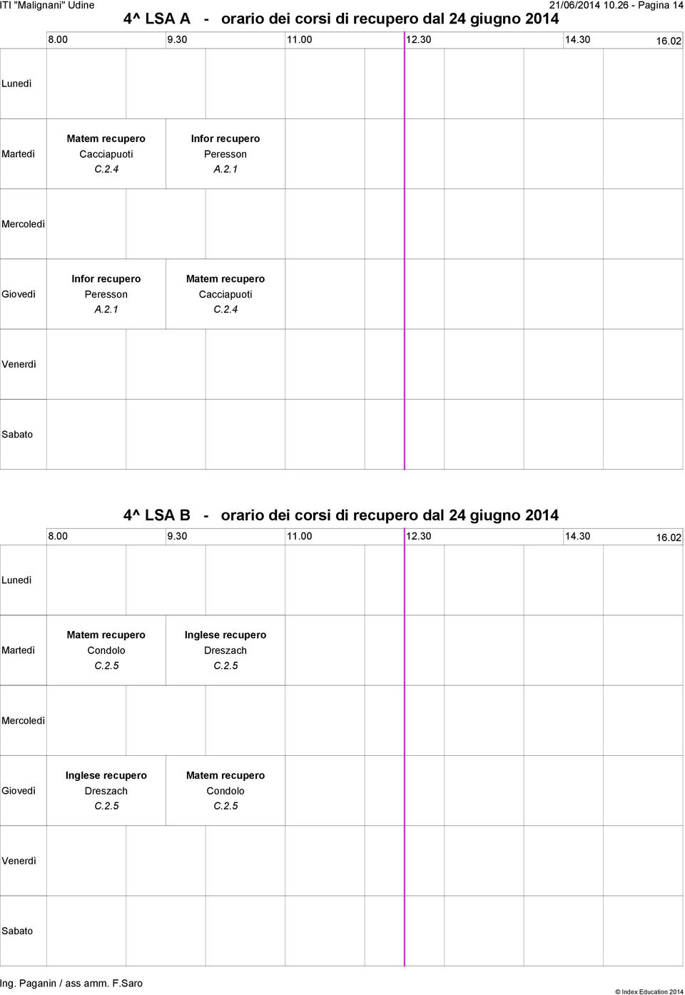 2014 Cacciapuoti C.2.4 Peresson A.2.1 Peresson A.2.1 Cacciapuoti C.2.4 4^ LSA B - orario dei corsi di recupero dal 24 giugno 2014 Condolo C.