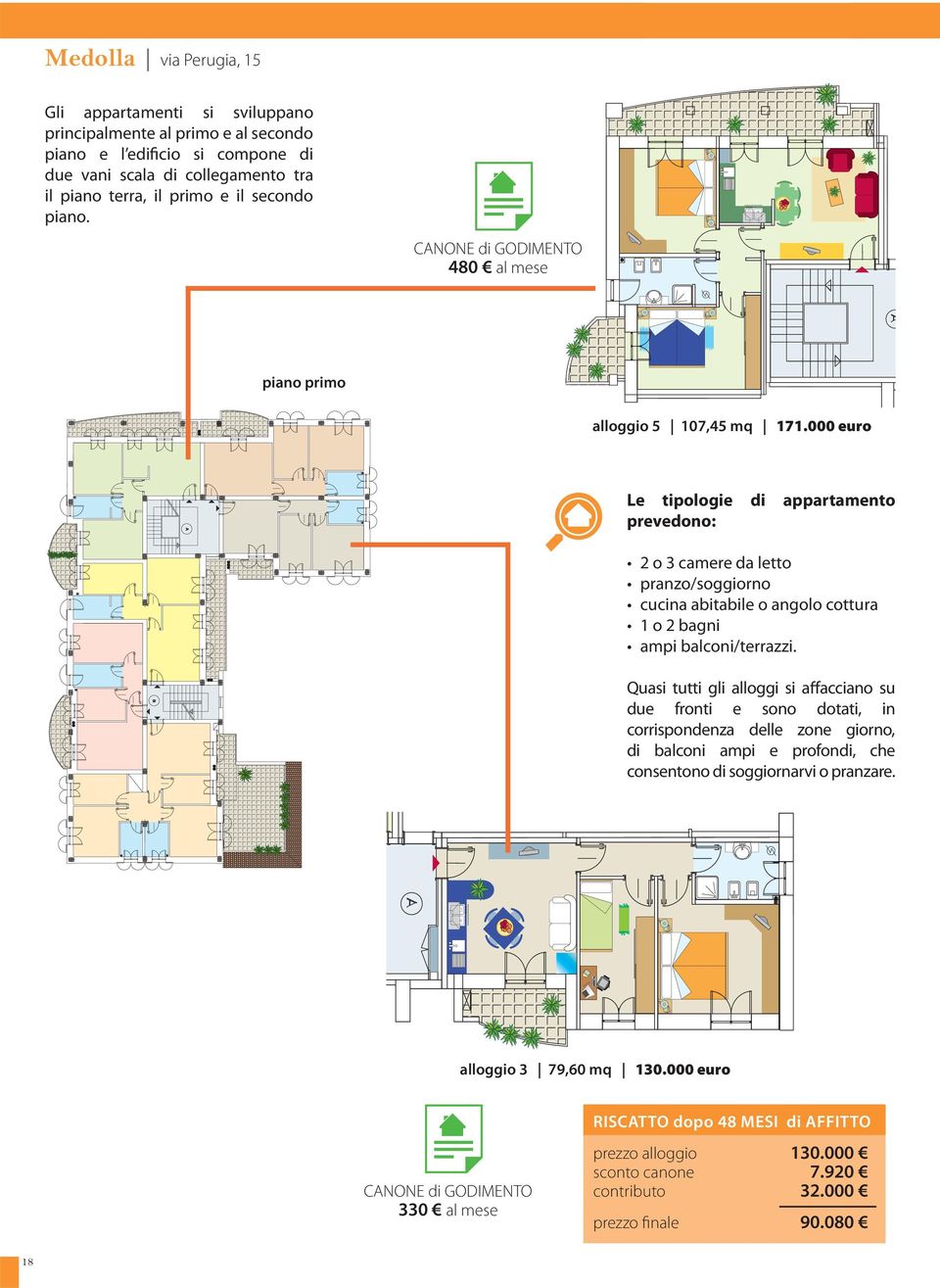 000 euro Le tipologie di appartamento prevedono: 2 o 3 camere da letto pranzo/soggiorno cucina abitabile o angolo cottura 1 o 2 bagni ampi balconi/terrazzi.