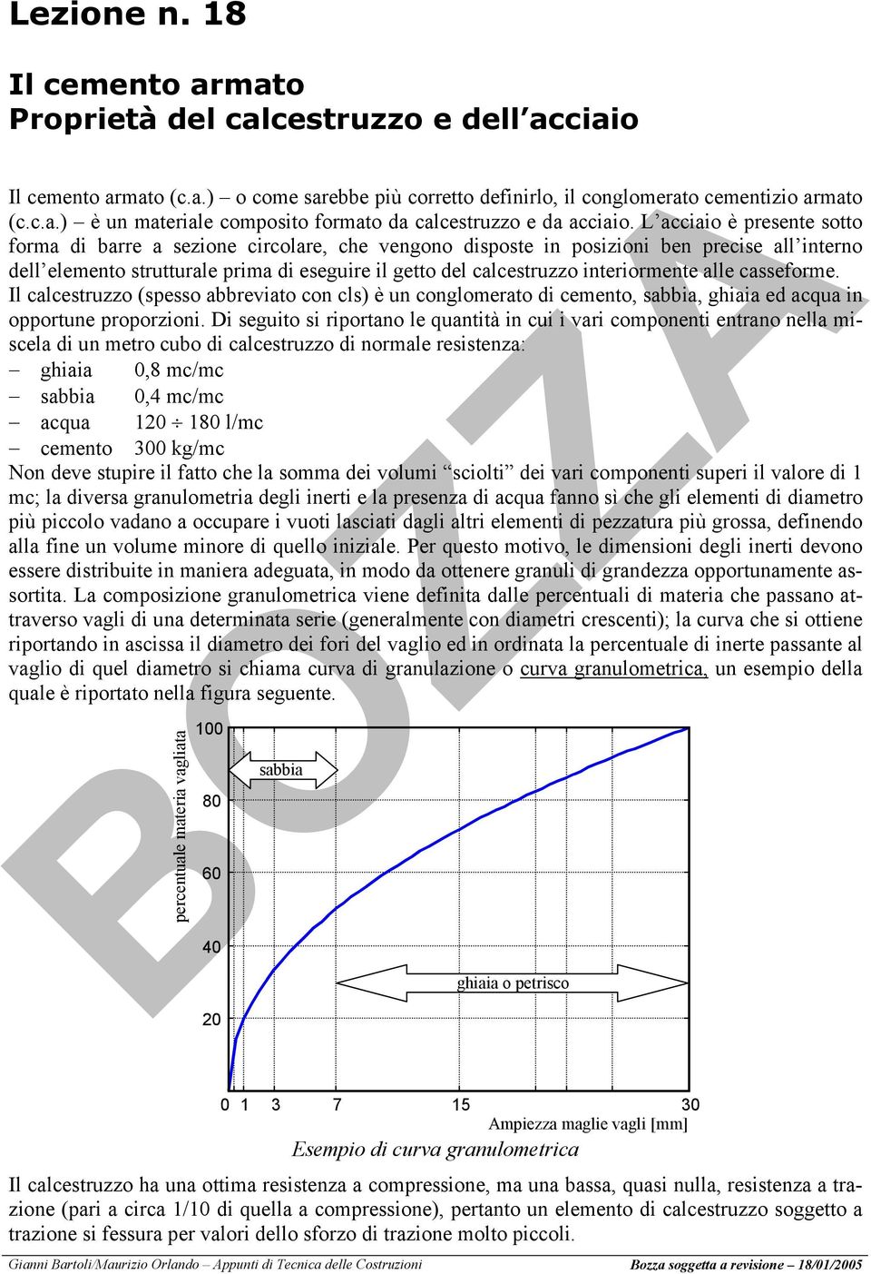 interiormente alle casseforme. Il calcestruzzo (spesso abbreviato con cls) è un conglomerato di cemento, sabbia, ghiaia ed acqua in opportune proporzioni.