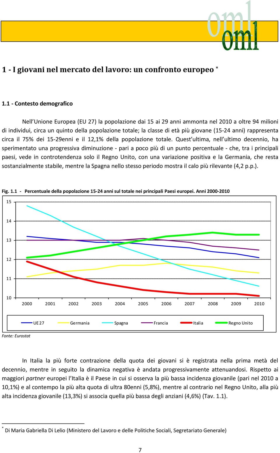 giovane (15-24 anni) rappresenta circa il 75% dei 15-29enni e il 12,1% della popolazione totale.