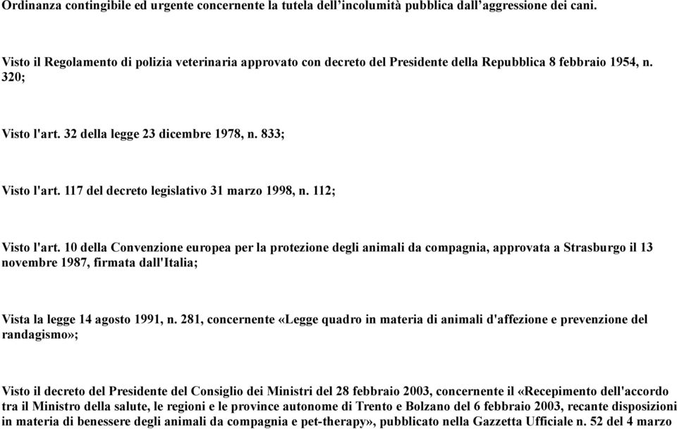 117 del decreto legislativo 31 marzo 1998, n. 112; Visto l'art.