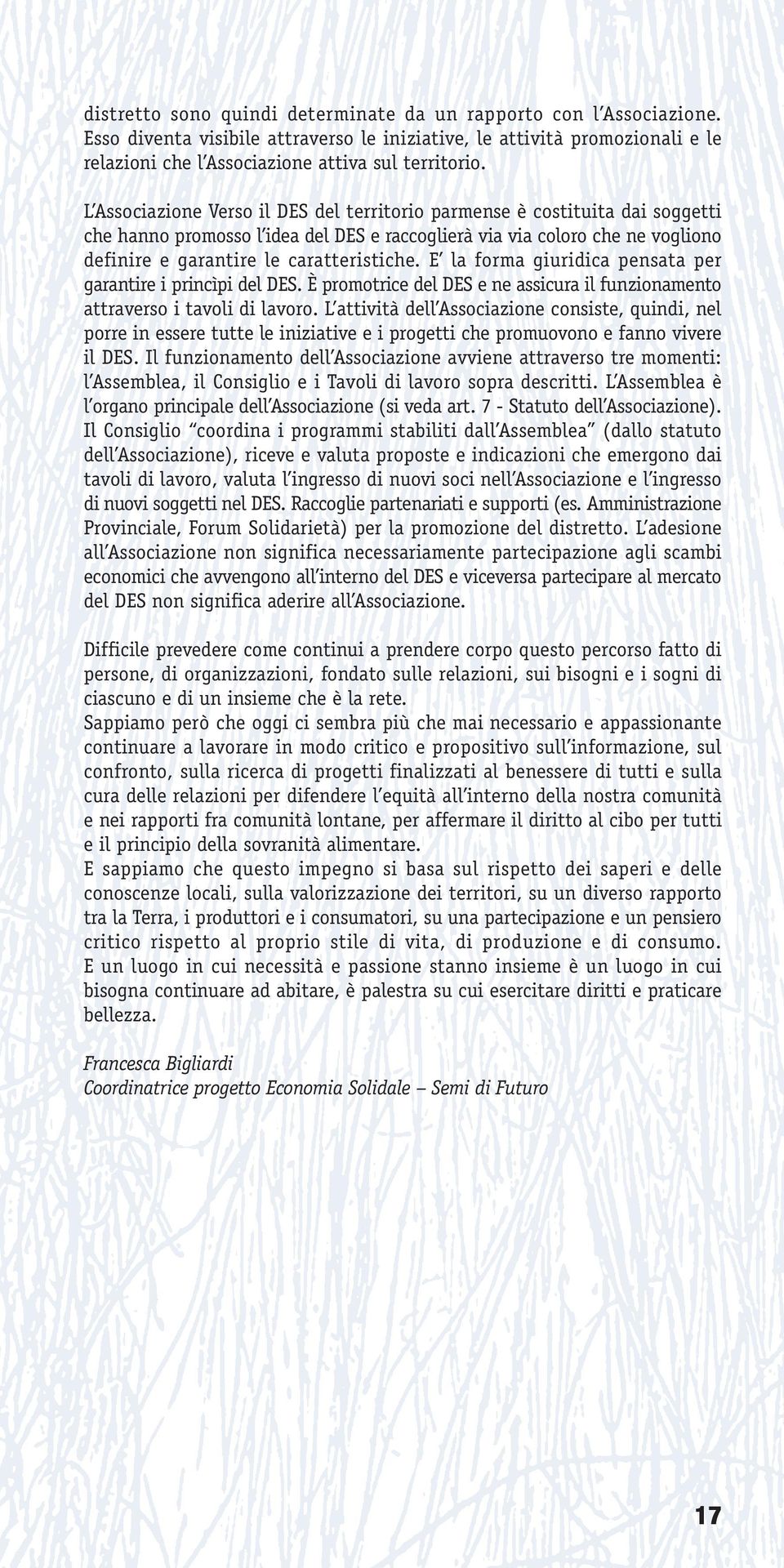 E la forma giuridica pensata per garantire i princìpi del DES. È promotrice del DES e ne assicura il funzionamento attraverso i tavoli di lavoro.