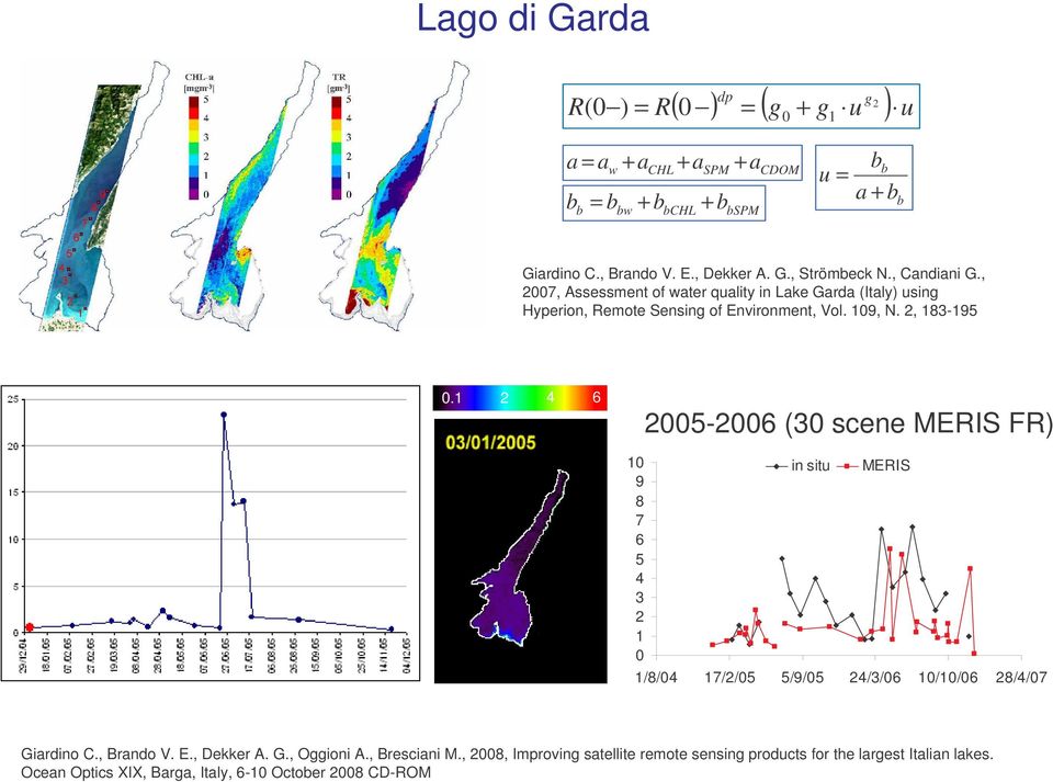 2, 183-195 0.1 2 4 6 2005-2006 (30 scene MERIS FR) 10 9 8 7 6 5 4 3 2 1 0 in situ MERIS 1/8/04 17/2/05 5/9/05 24/3/06 10/10/06 28/4/07 Giardino C., Brando V. E.