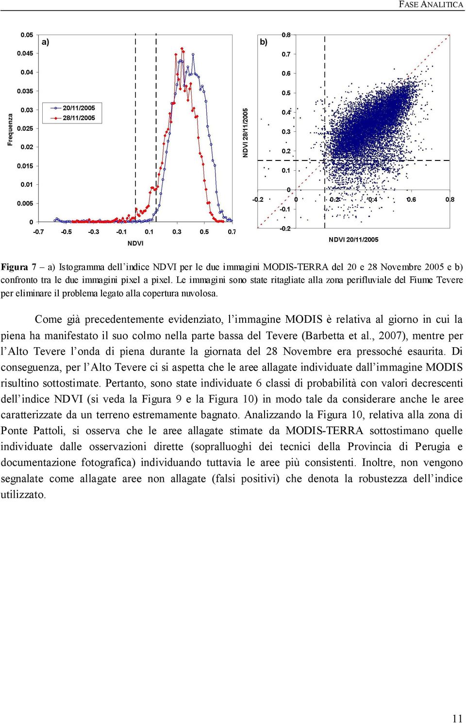 Come già precedentemente evidenziato, l immagine MODIS è relativa al giorno in cui la piena ha manifestato il suo colmo nella parte bassa del Tevere (Barbetta et al.