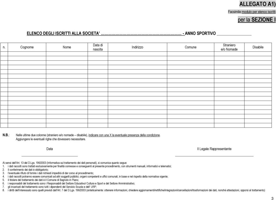 i dati raccolti sono trattati esclusivamente per finalità connesse e conseguenti al presente procedimento, con strumenti manuali, informatici e telematici; 4.