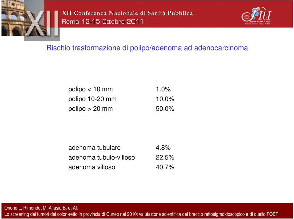 0% polipo 10-20 mm 10.0% polipo > 20 mm 50.