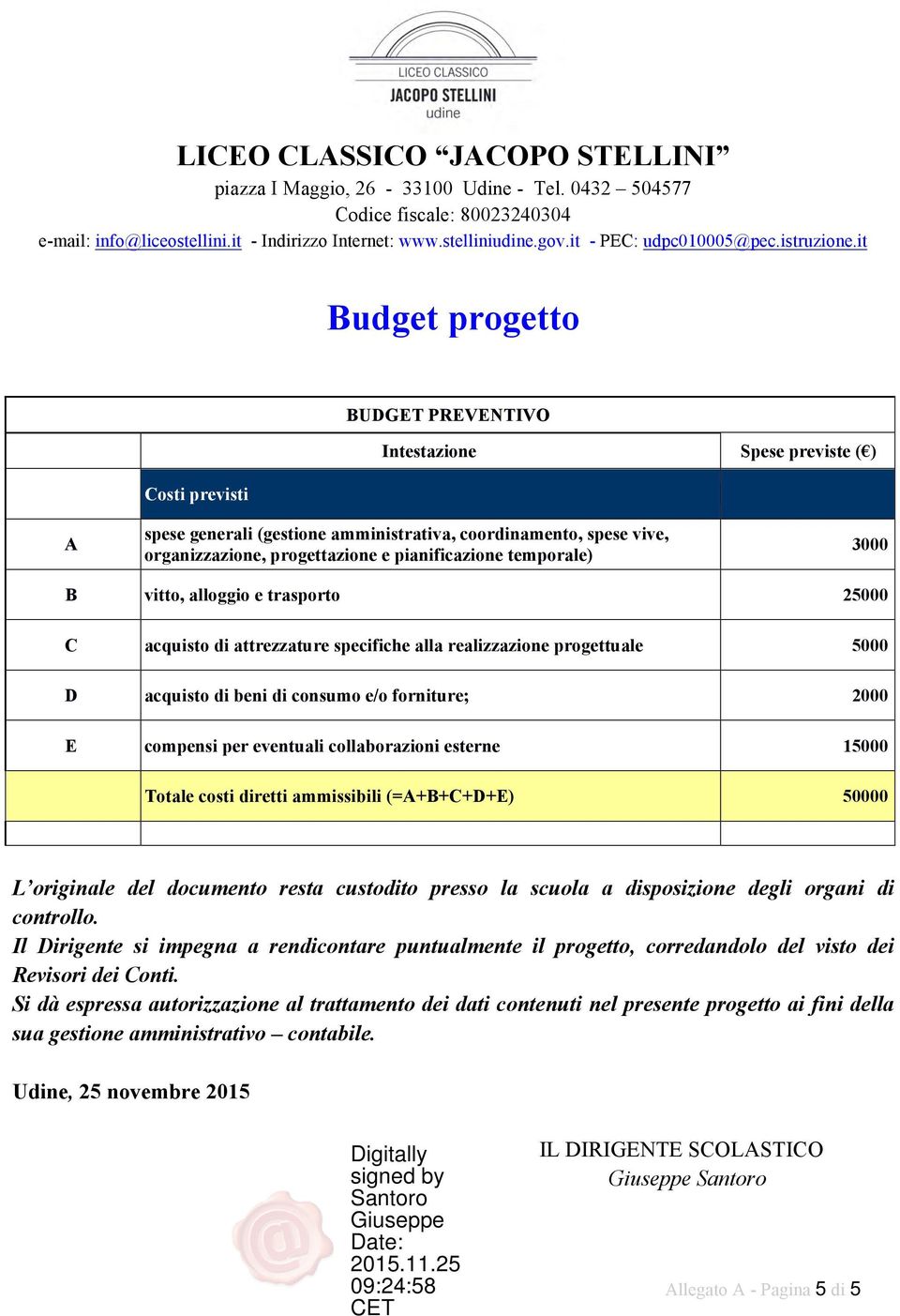 it Budget progetto Costi previsti BUDGET PREVENTIVO Intestazione Spese previste ( ) A spese generali (gestione amministrativa, coordinamento, spese vive, organizzazione, progettazione e