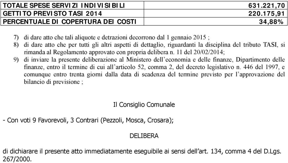 riguardanti la disciplina del tributo TASI, si rimanda al Regolamento approvato con propria delibera n.