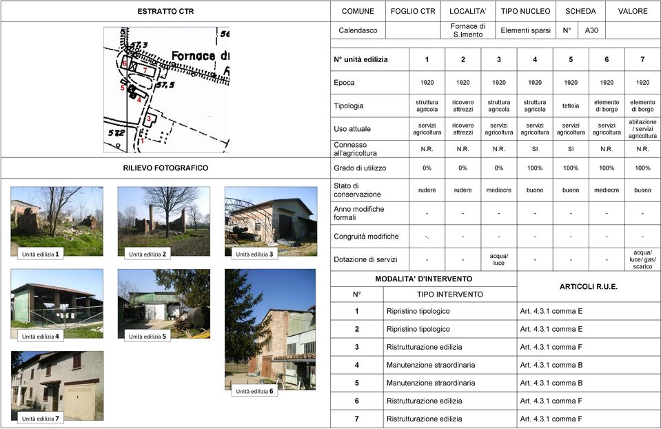 N.R. N.R. SI SI N.R. N.R. RILIEVO FOTOGRAFICO Grado di utilizzo 0% 0% 0% 00% 00% 00% 00% rudere rudere mediocre buono buono mediocre buono - - - - - - - Congruità modifiche -.