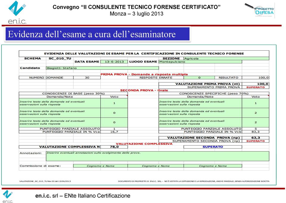 scelta/e -Valutazione (Errata 0 / Parziale 1 / Esatta 2) Processo di Certificazione valutazione delle VALUTAZIONE competenze -PRIMA PROVA SCRITTA nt = n risposte esatte x 100/30 peso su