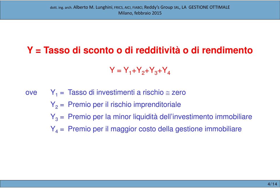 rischio imprenditoriale Y 3 = Premio per la minor liquidità dell