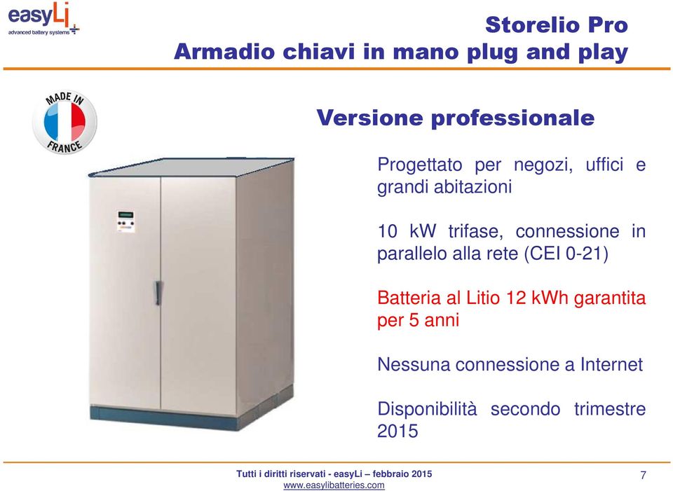 connessione in parallelo alla rete (CEI 0-21) Batteria al Litio 12 kwh