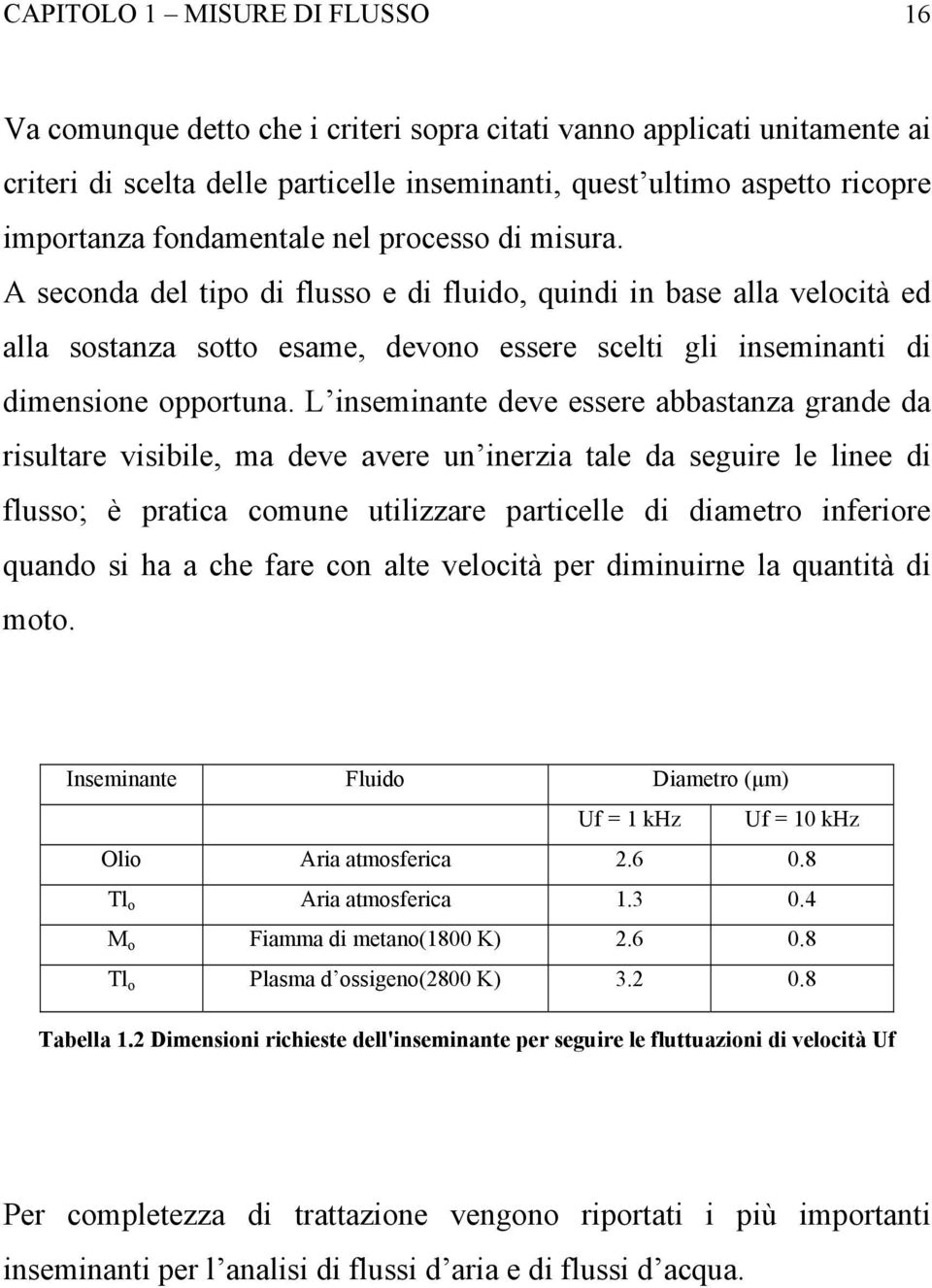 L inseminante deve essere abbastanza grande da risultare visibile, ma deve avere un inerzia tale da seguire le linee di flusso; è pratica comune utilizzare particelle di diametro inferiore quando si