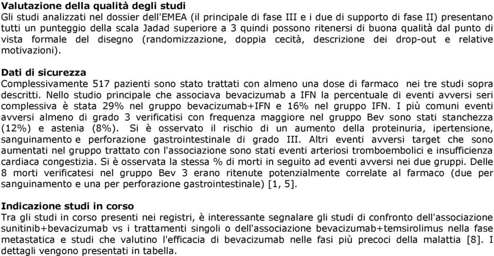 Dati di sicurezza Complessivamente 517 pazienti sono stato trattati con almeno una dose di farmaco nei tre studi sopra descritti.