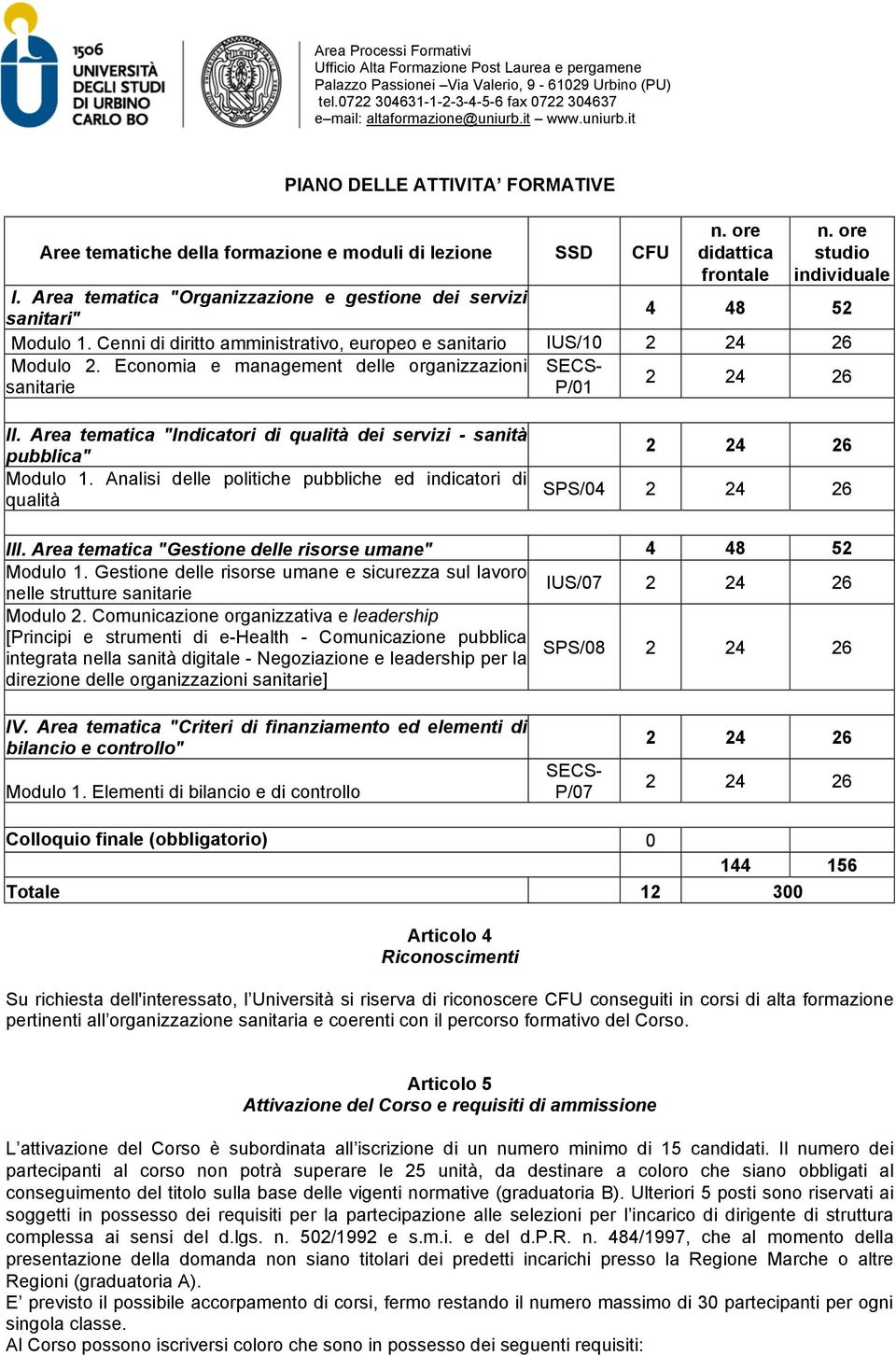 Economia e management delle organizzazioni SECSsanitarie P/01 II. Area tematica "Indicatori di qualità dei servizi - sanità pubblica" Modulo 1.