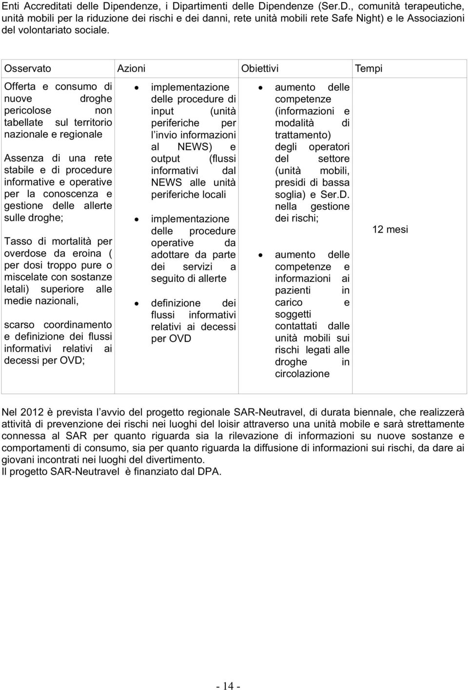 la conoscenza e gestione delle allerte sulle droghe; Tasso di mortalità per overdose da eroina ( per dosi troppo pure o miscelate con sostanze letali) superiore alle medie nazionali, scarso