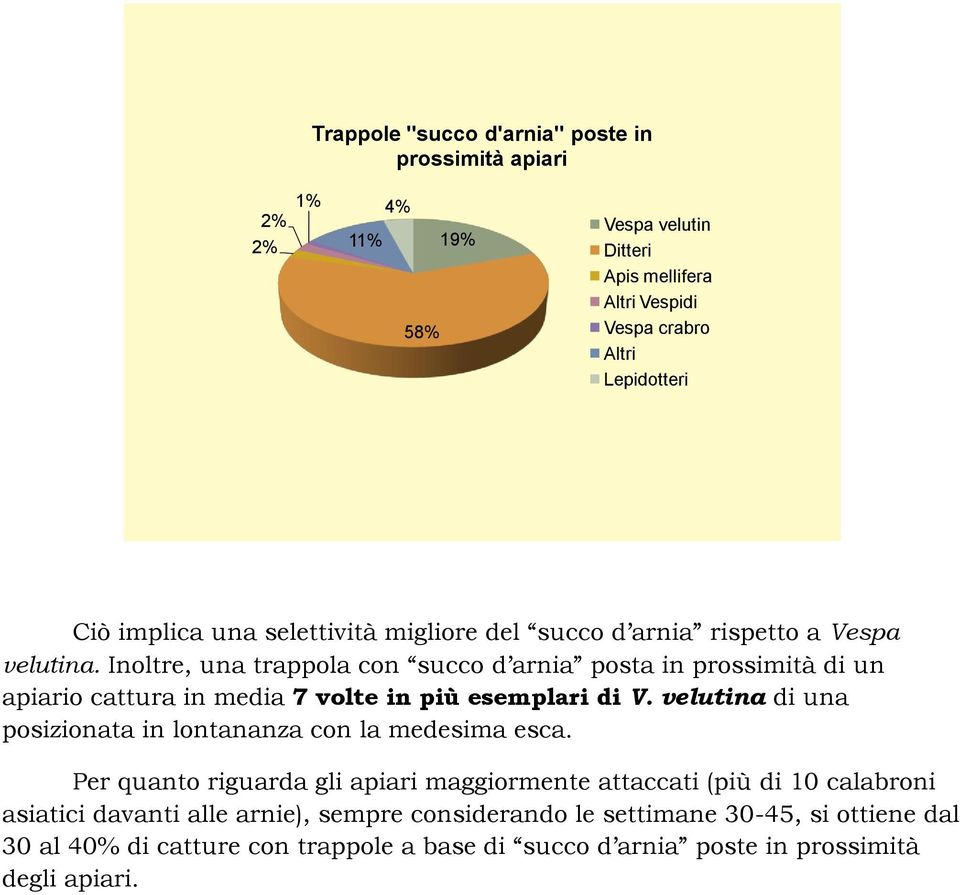 Inoltre, una trappola con succo d arnia posta in prossimità di un apiario cattura in media 7 volte in più esemplari di V.