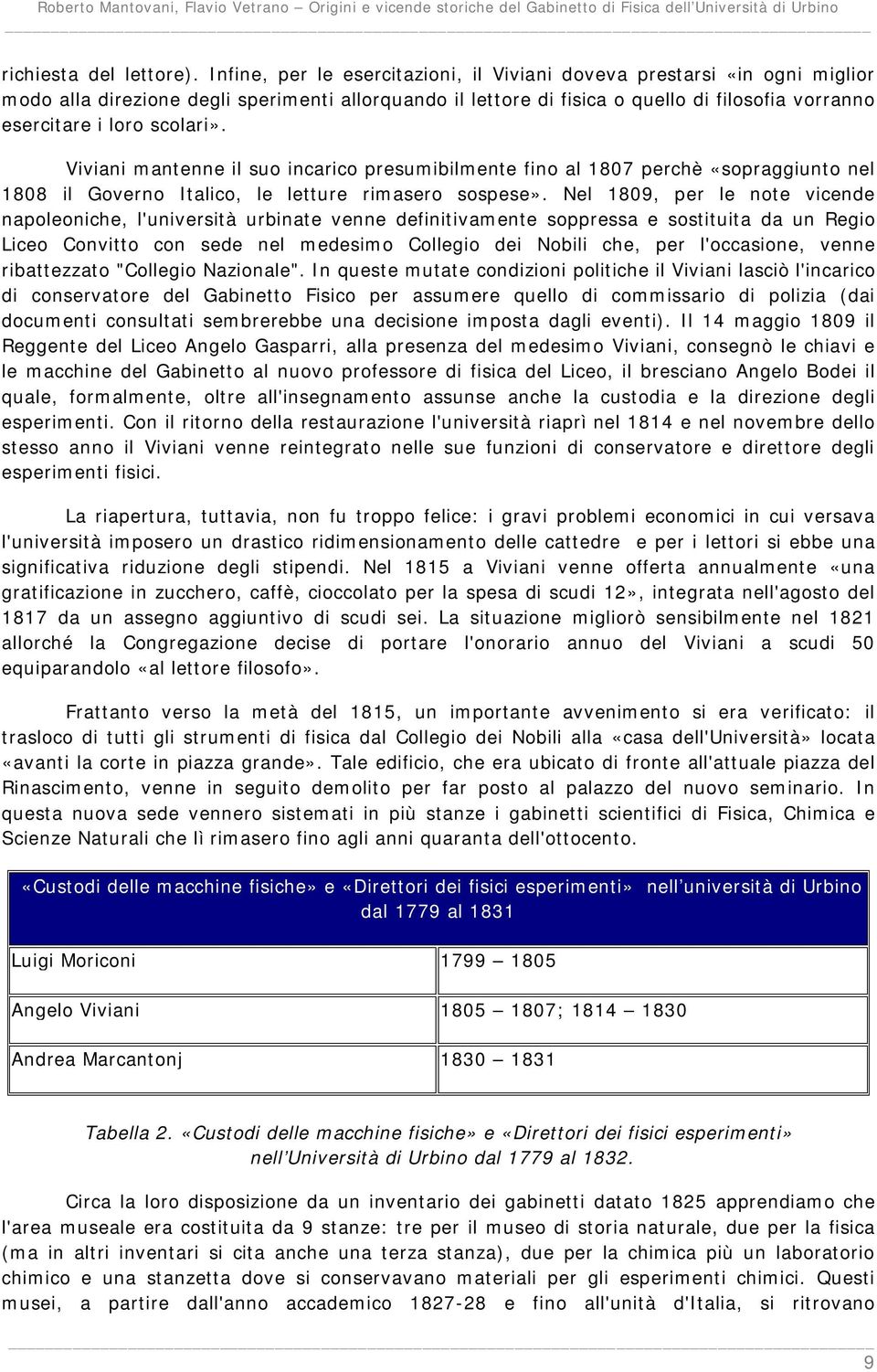 scolari». Viviani mantenne il suo incarico presumibilmente fino al 1807 perchè «sopraggiunto nel 1808 il Governo Italico, le letture rimasero sospese».