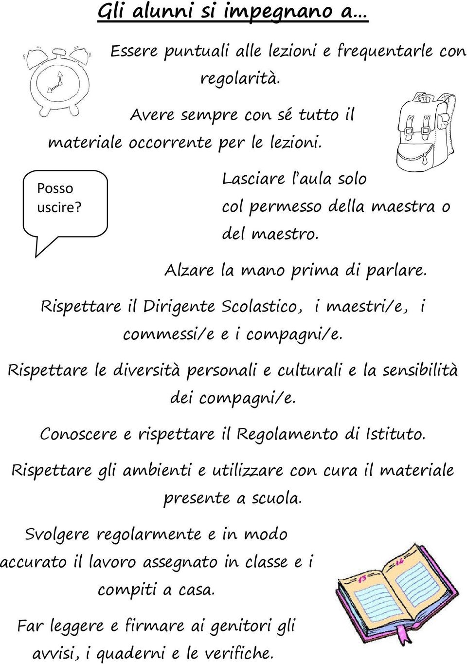 Rispettare le diversità personali e culturali e la sensibilità dei compagni/e. Conoscere e rispettare il Regolamento di Istituto.