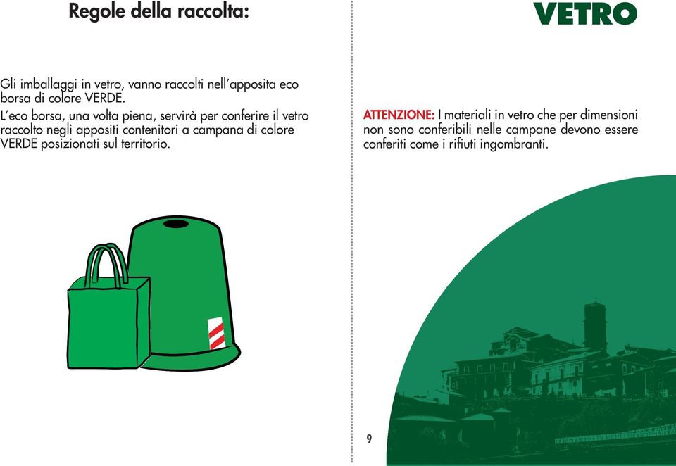 L eco borsa, una volta piena, servirà per conferire il vetro raccolto negli appositi contenitori a