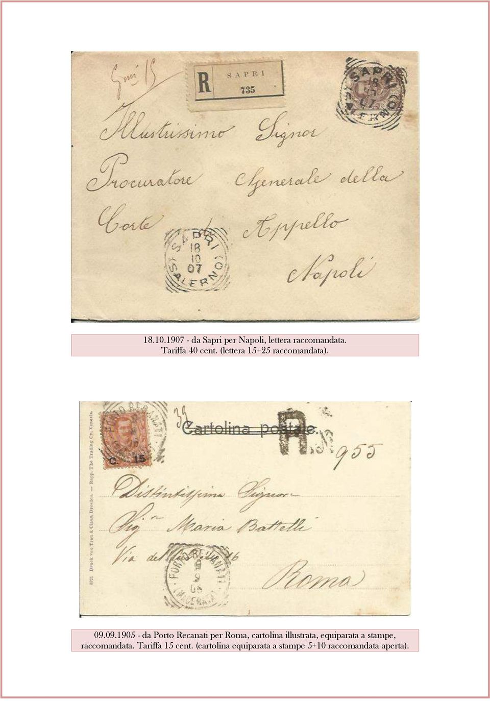 09.1905 - da Porto Recanati per Roma, cartolina illustrata,