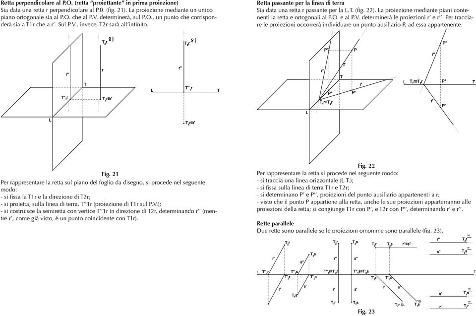 La proiezione mediante piani contenenti la retta e ortogonali al P.O. e al P.V. determinerà le proiezioni r e r.