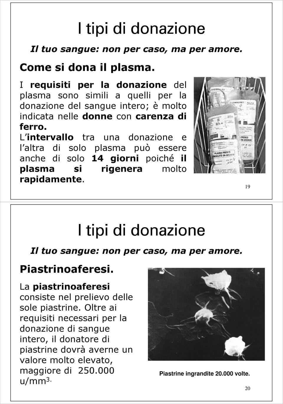 L intervallo tra una donazione e l altra di solo plasma può essere anche di solo 14 giorni poiché il plasma si rigenera molto rapidamente.