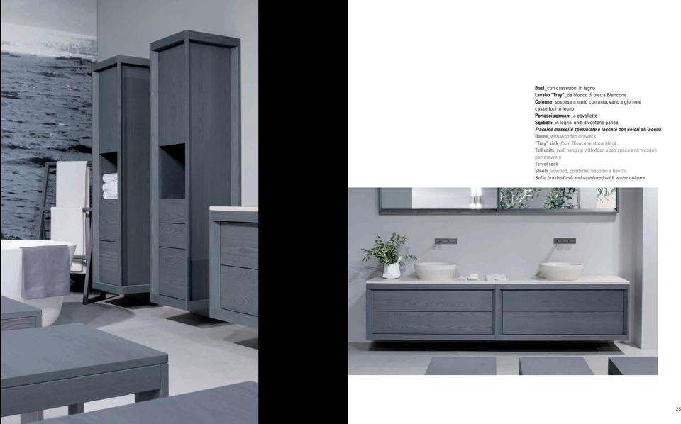 laccato con colori all acqua Bases_with wooden drawers Tray sink_from Biancone stone block Tall units_wall hanging with door,