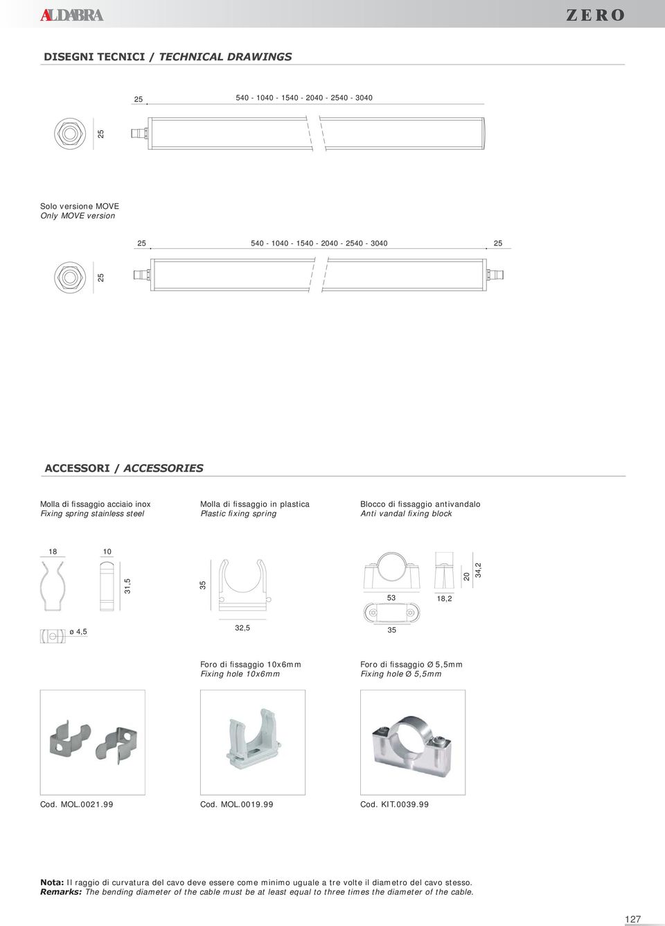 4,5 32,5 35 Foro di fissaggio 10x6mm Fixing hole 10x6mm Foro di fissaggio Ø 5,5mm Fixing hole Ø 5,5mm Cod. MOL.0021.99 Cod. MOL.0019.99 Cod. KIT.0039.