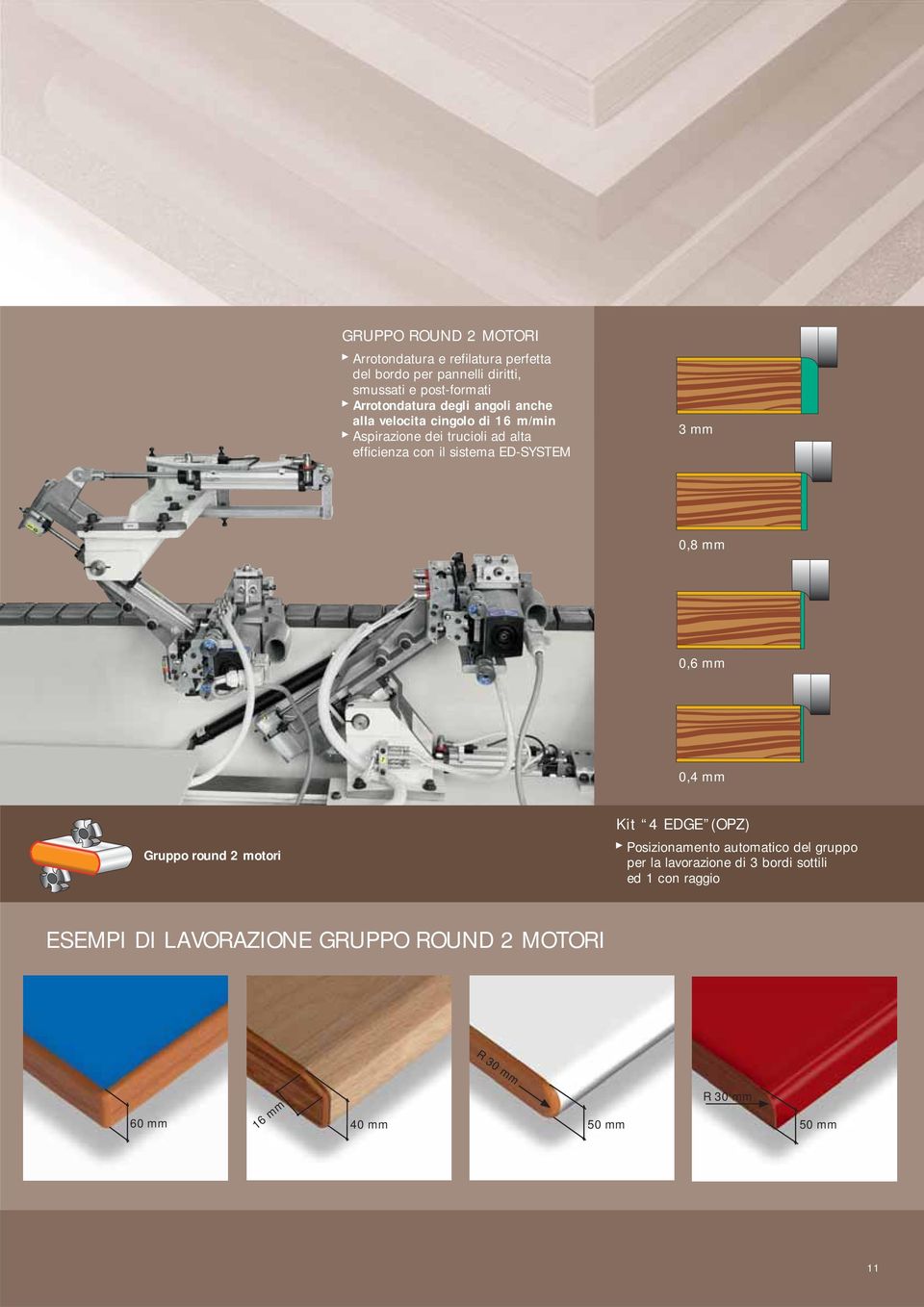 sistema ED-SYSTEM 3 mm 0,8 mm 0,6 mm 0,4 mm round 2 motori Kit 4 EDGE (OPZ) Posizionamento automatico del gruppo per la