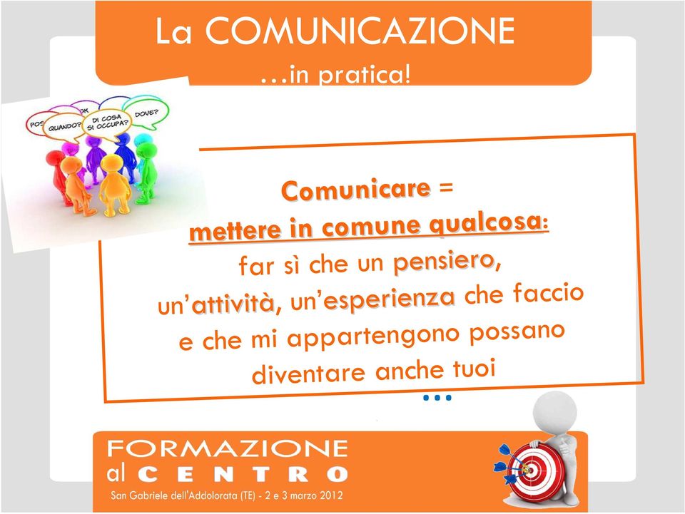 Comunicare = mettere mettere in in comune comune qualcosa: