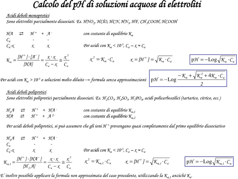 deoli poliprotici Sono elettroliti poliprotici przilmente diociti. E. H O 3, H SO 3, H 3 PO 4, cidi policroilici (trtrico, citrico, ecc.