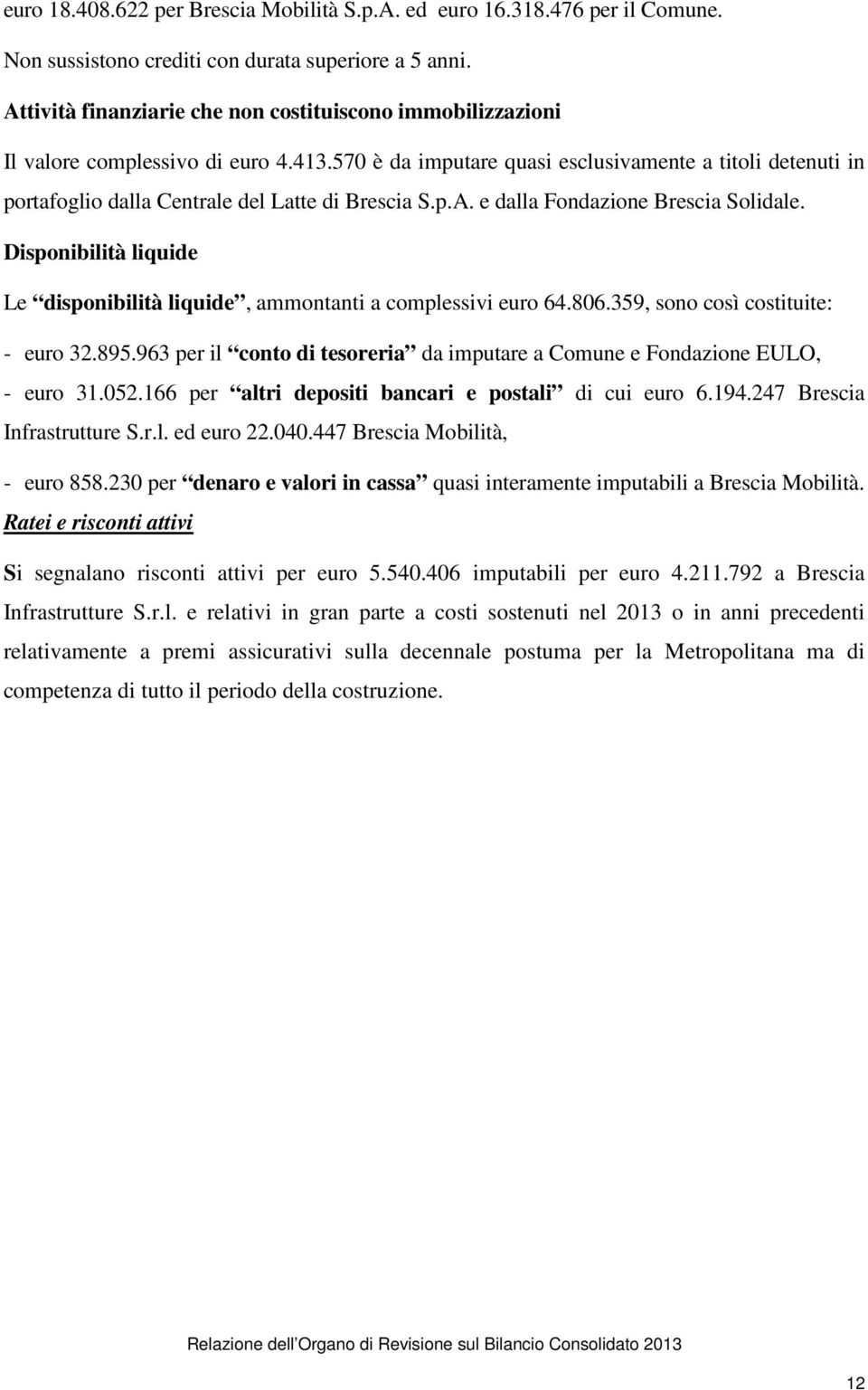 570 è da imputare quasi esclusivamente a titoli detenuti in portafoglio dalla Centrale del Latte di Brescia S.p.A. e dalla Fondazione Brescia Solidale.