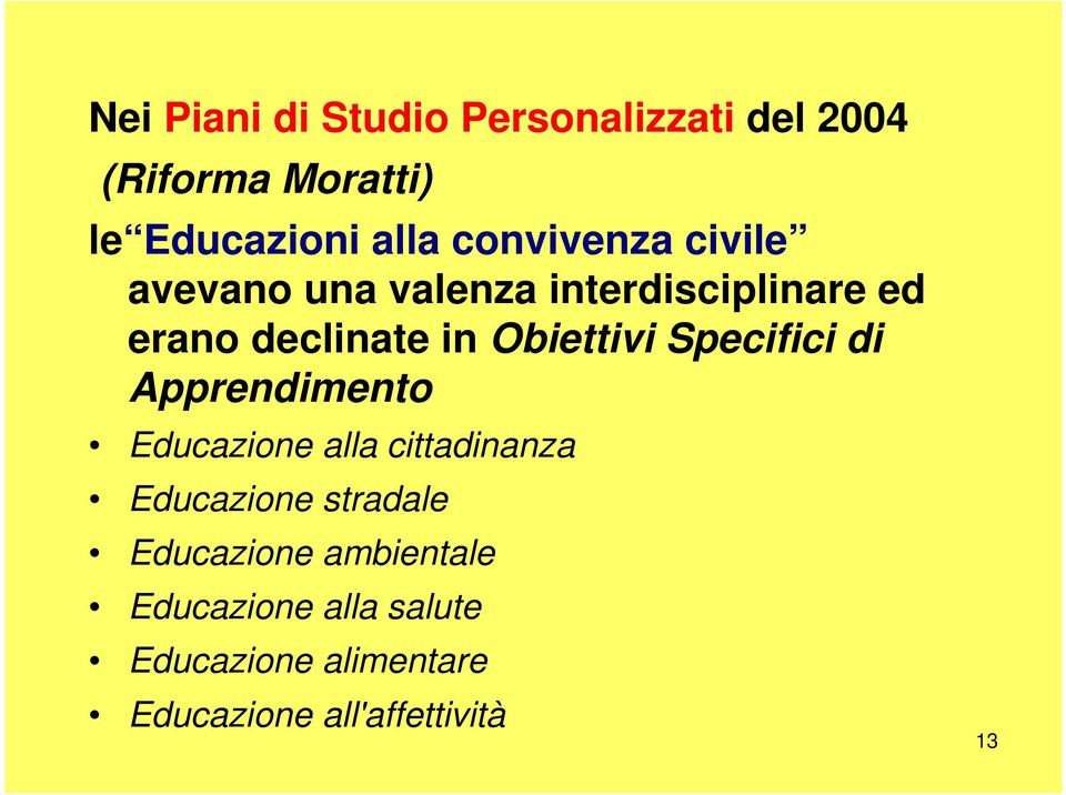 Obiettivi Specifici di Apprendimento Educazione alla cittadinanza Educazione stradale