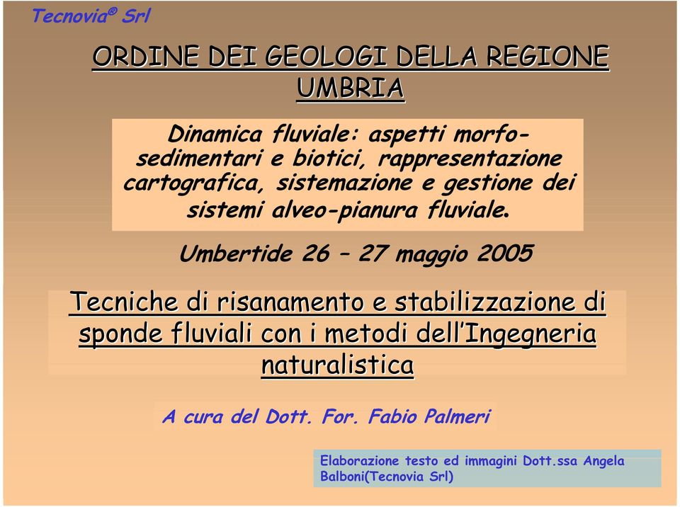 Umbertide 26 27 maggio 2005 Tecniche di risanamento e stabilizzazione di sponde fluviali con i metodi