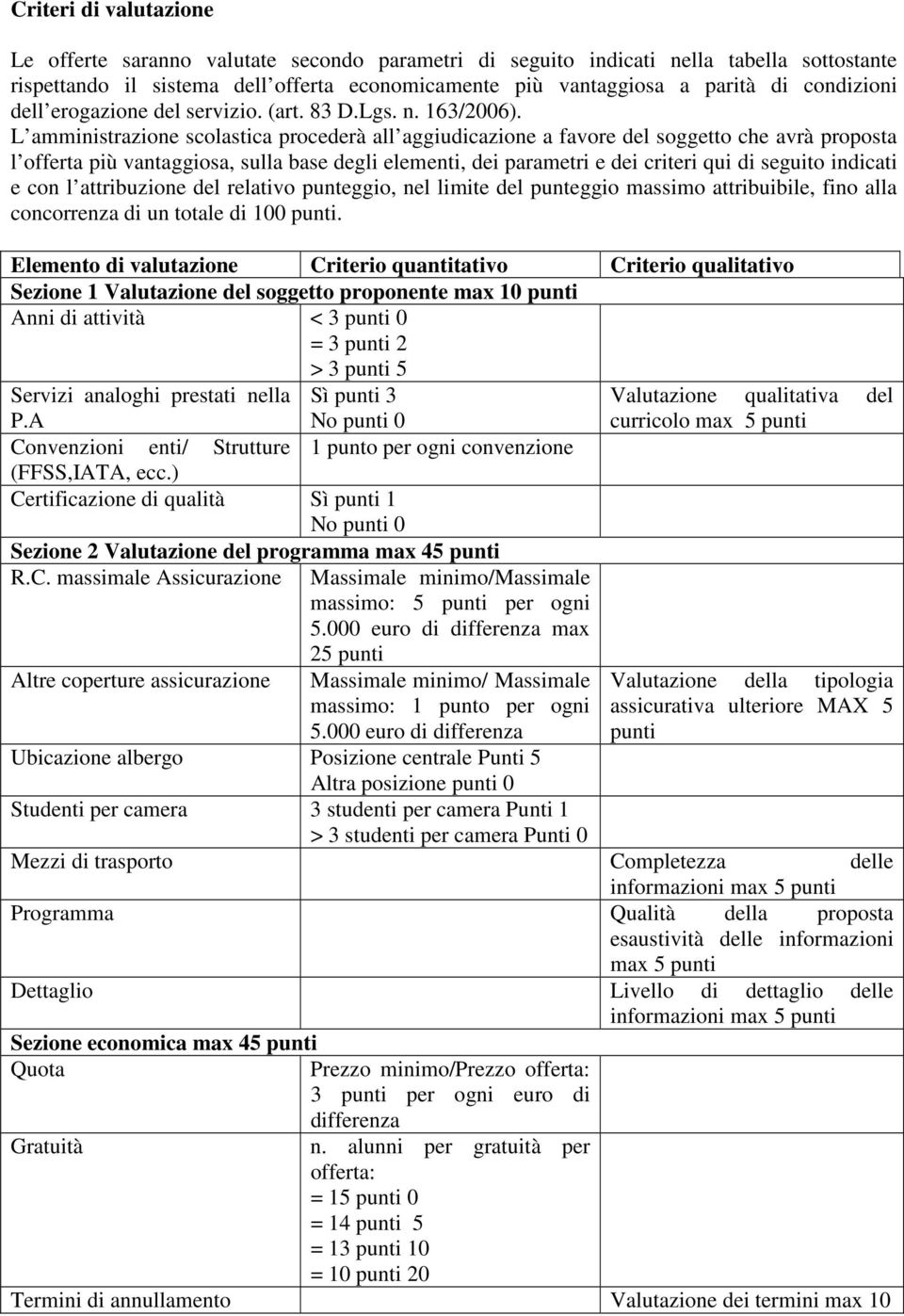 L amministrazione scolastica procederà all aggiudicazione a favore del soggetto che avrà proposta l offerta più vantaggiosa, sulla base degli elementi, dei parametri e dei criteri qui di seguito